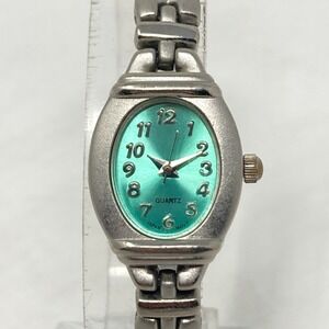 Vtg Faded Glory Watch Women 18mm Silver Tone Green Dial Matte New Battery 7.25"